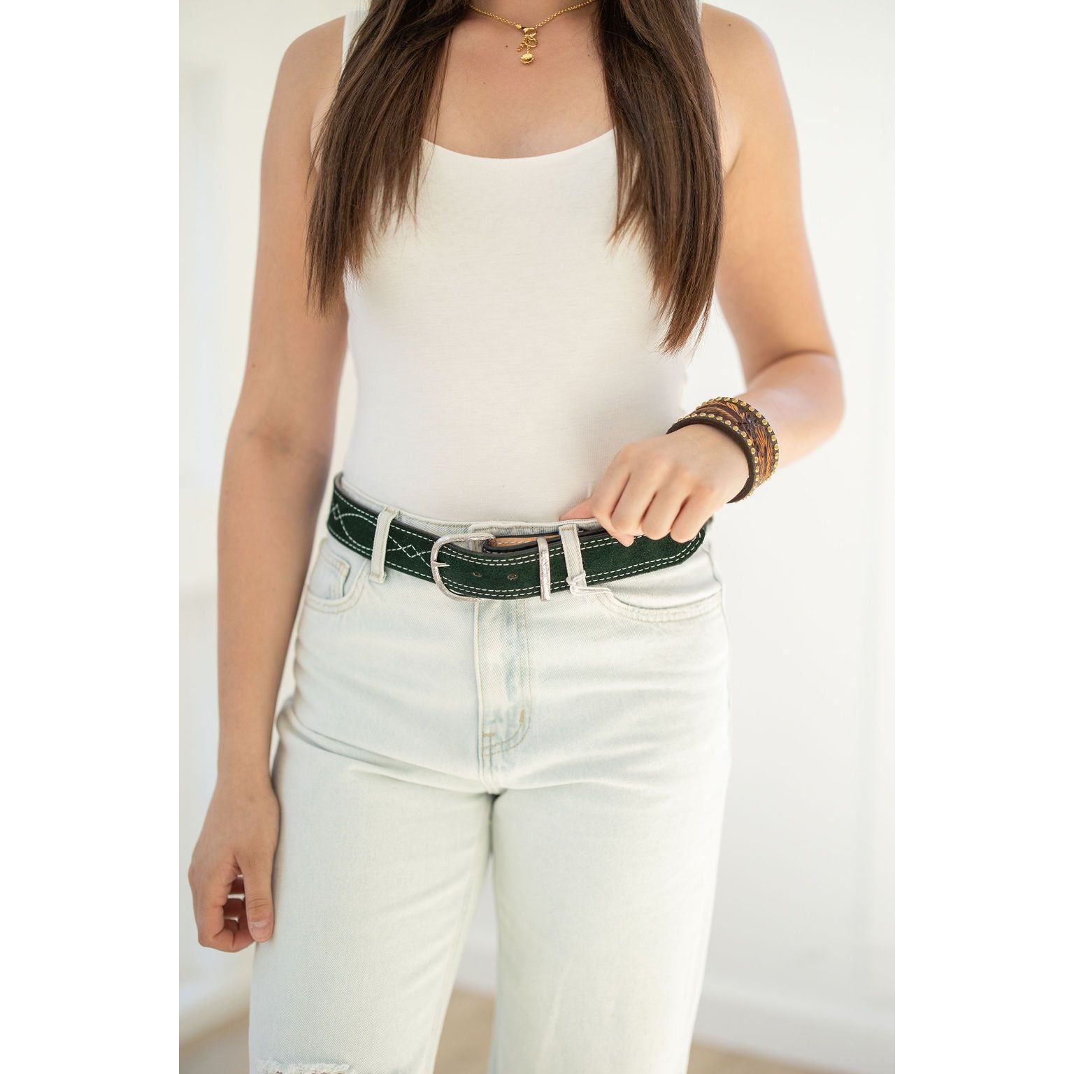 B1199 - Green Suede Belt - Double J Saddlery