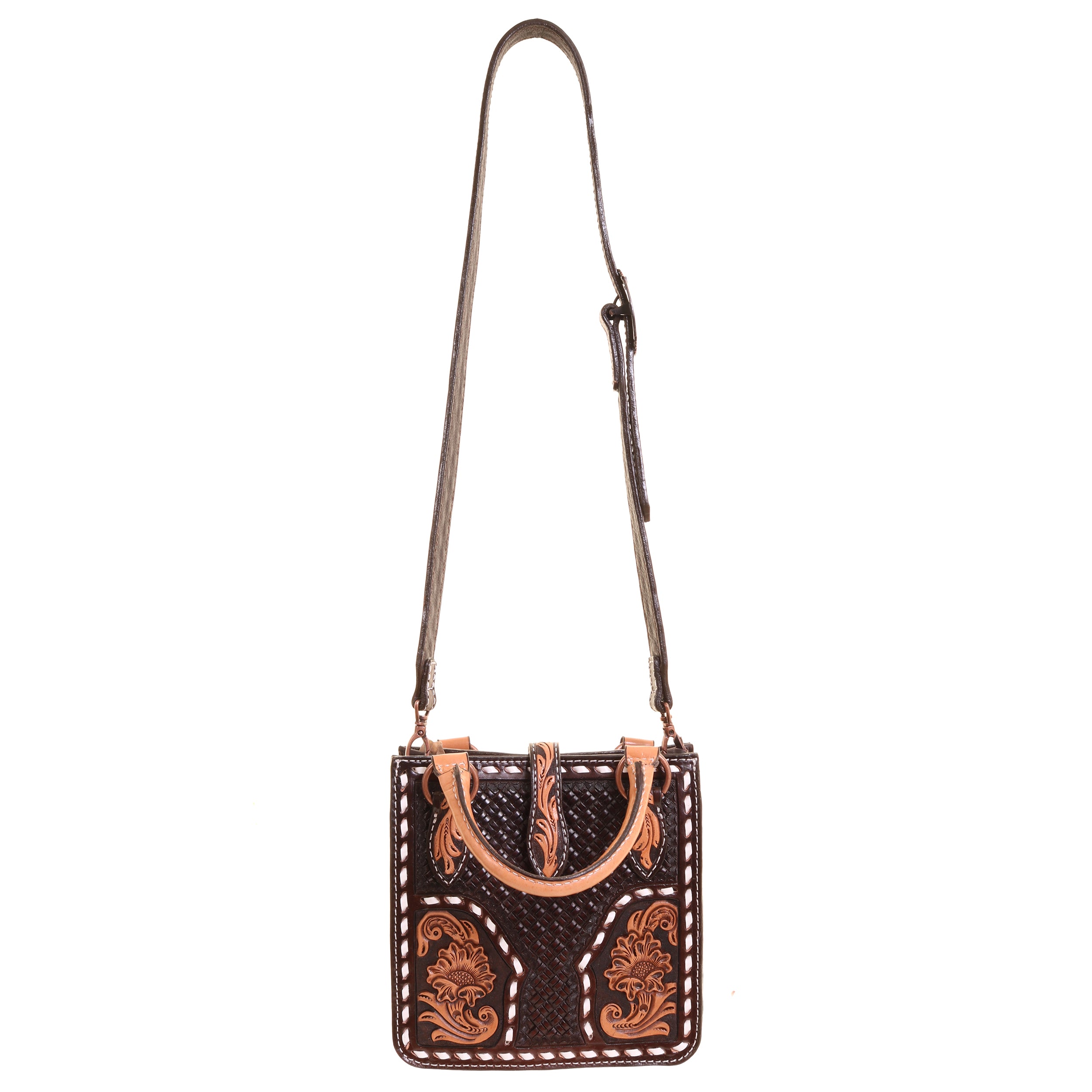 SSQT02 - Chestnut Tooled Small Square Tote - Double J Saddlery