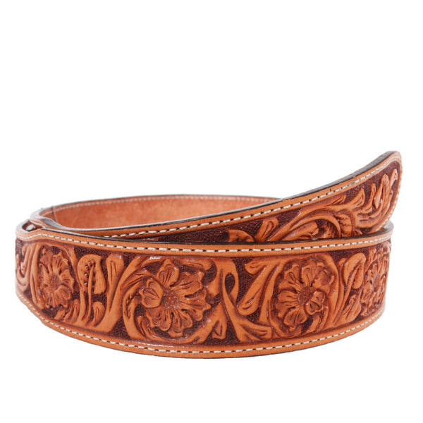 Resistol Hand Tooled Leather Belt Two Tone Brown Floral 32 Floral Tooled Leather Belt - TwoTone Brown Leaf Pattern – DG  main image 4
