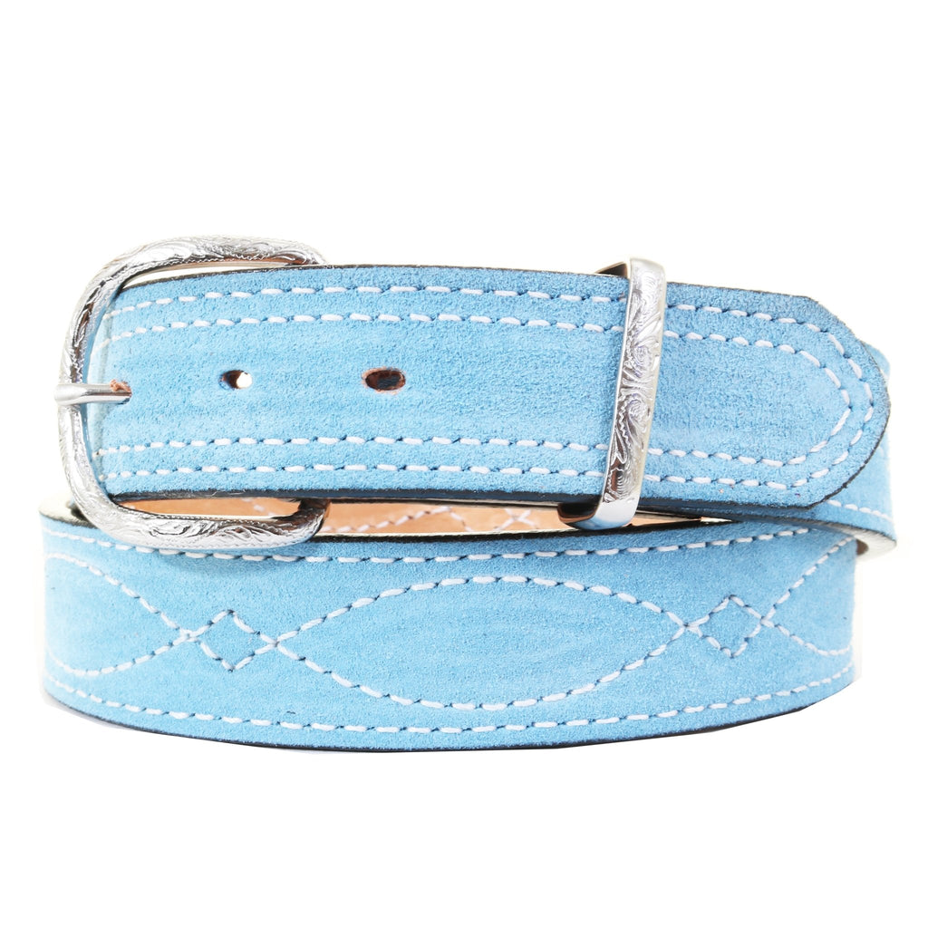 B1223 - Powder Blue Suede Belt - Double J Saddlery