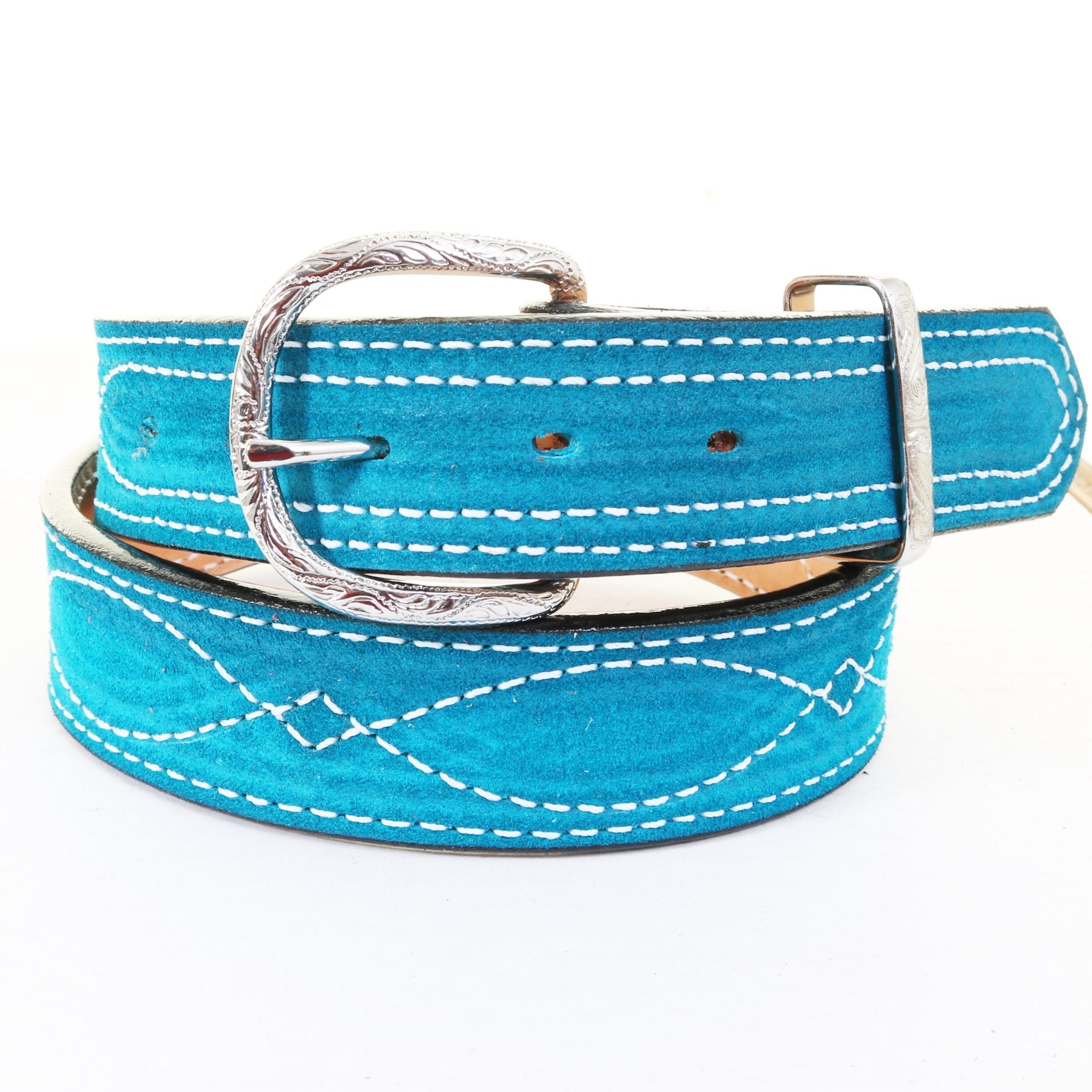 B1225 - Turquoise Blue Suede Belt - Double J Saddlery