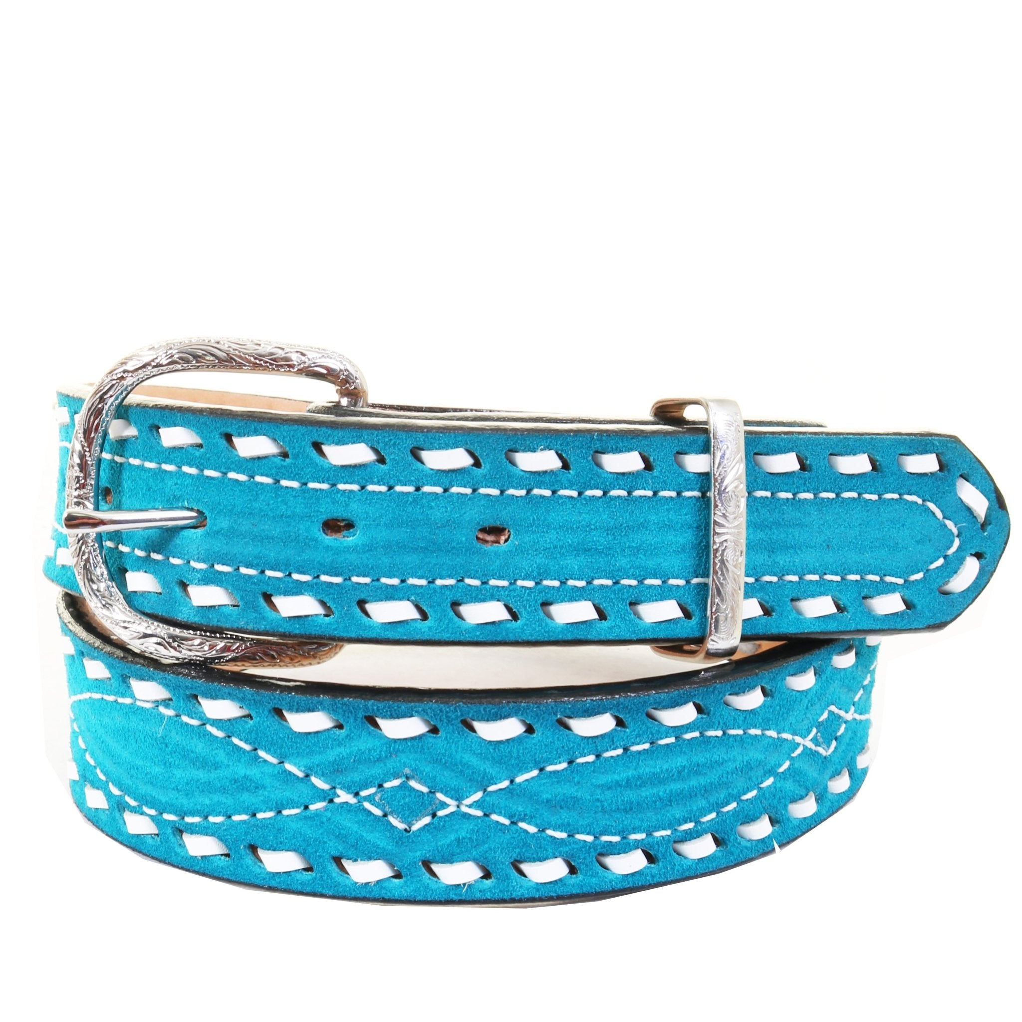 B1225A - Turquoise Blue Suede Belt - Double J Saddlery