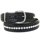 B530A - Black Leather Tooled Studded Belt - Double J Saddlery