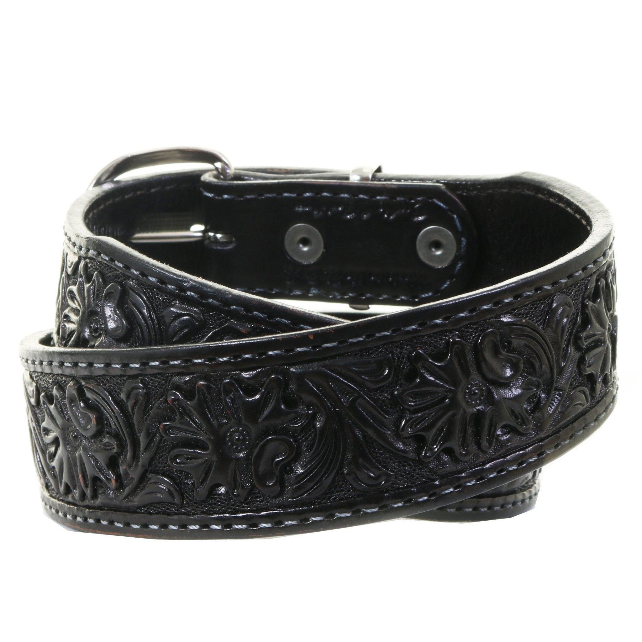 B731B  -  Black Floral Tooled Belt - Double J Saddlery