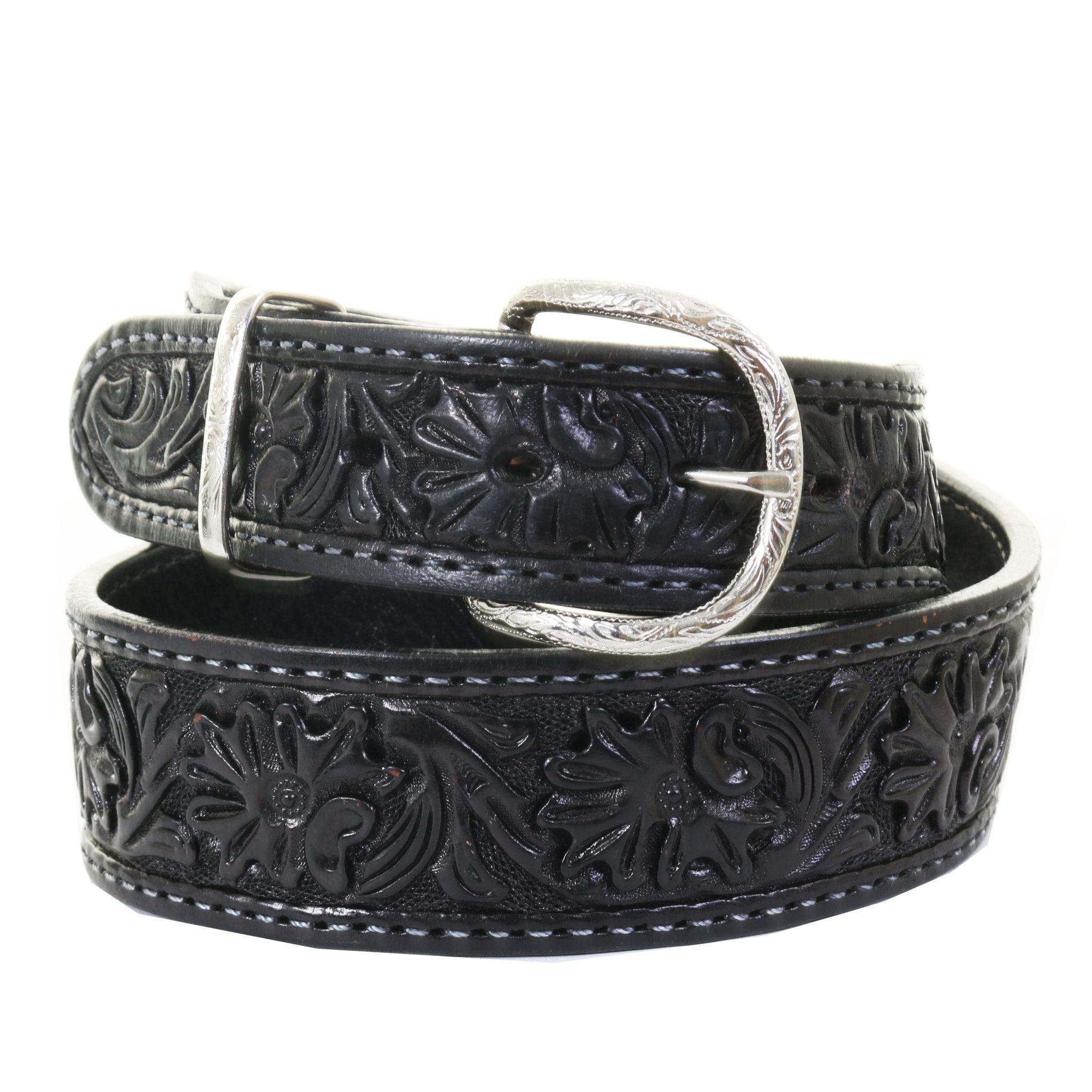 B731B  -  Black Floral Tooled Belt - Double J Saddlery