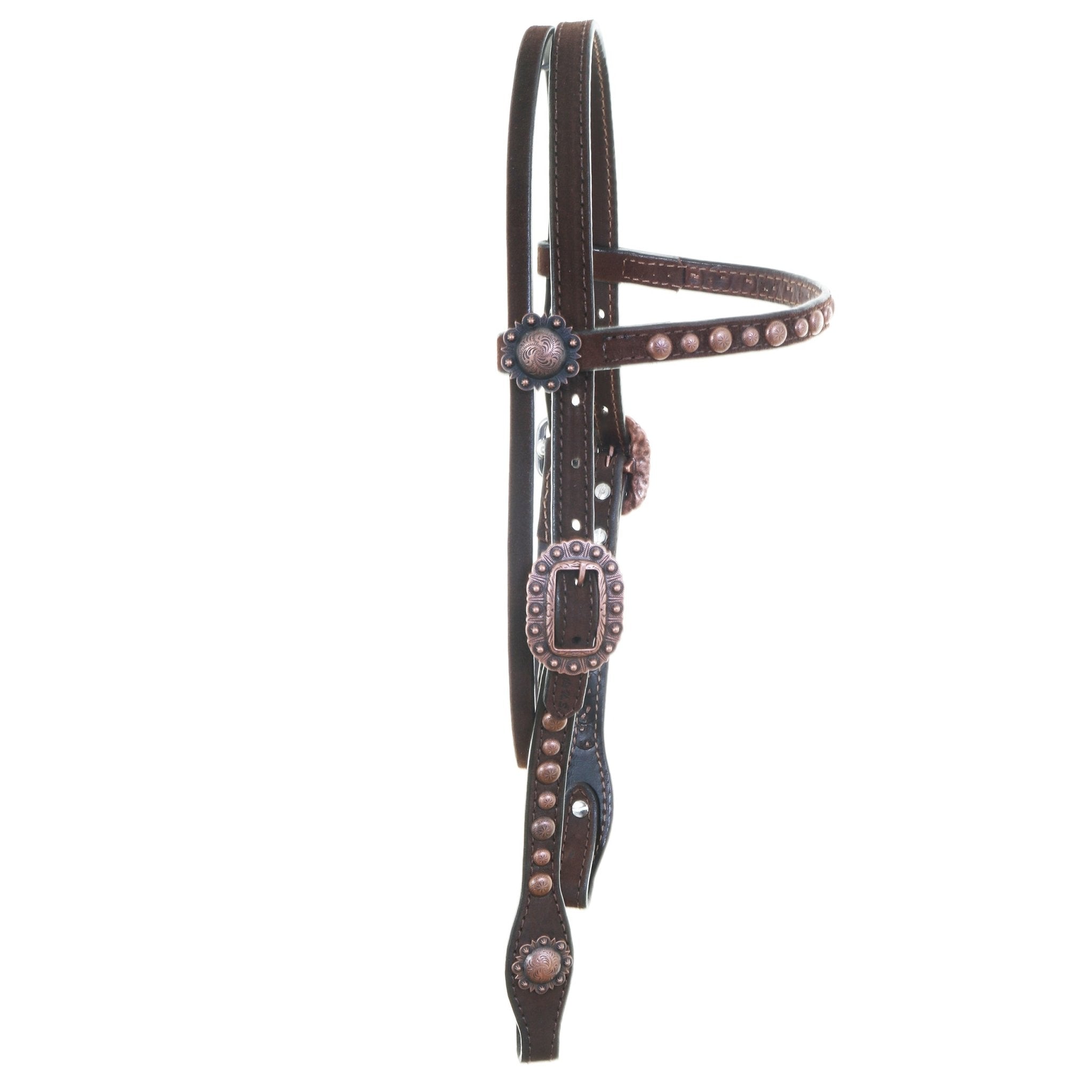 H033B - Brown Rough Out Studded Headstall - Double J Saddlery