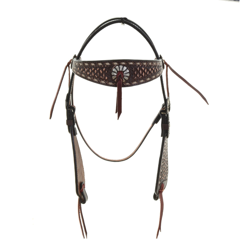 H1197 - Brown Vintage Tooled Headstall - Double J Saddlery