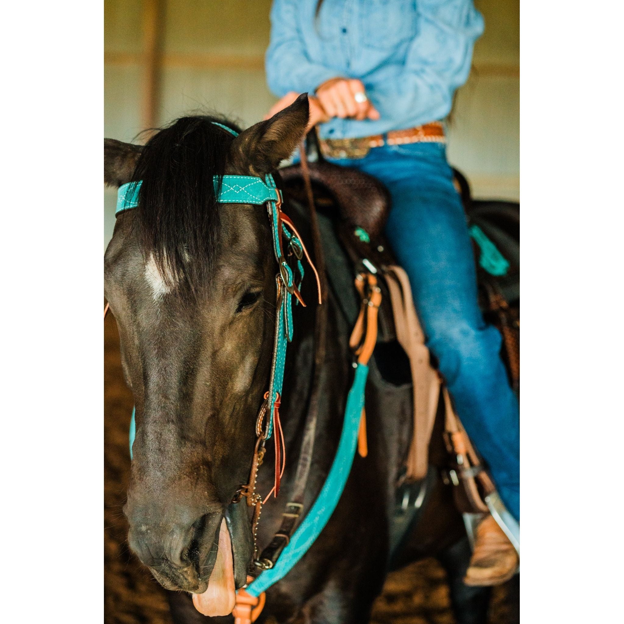 H1283TGW - Turquoise Green Suede Headstall - Double J Saddlery