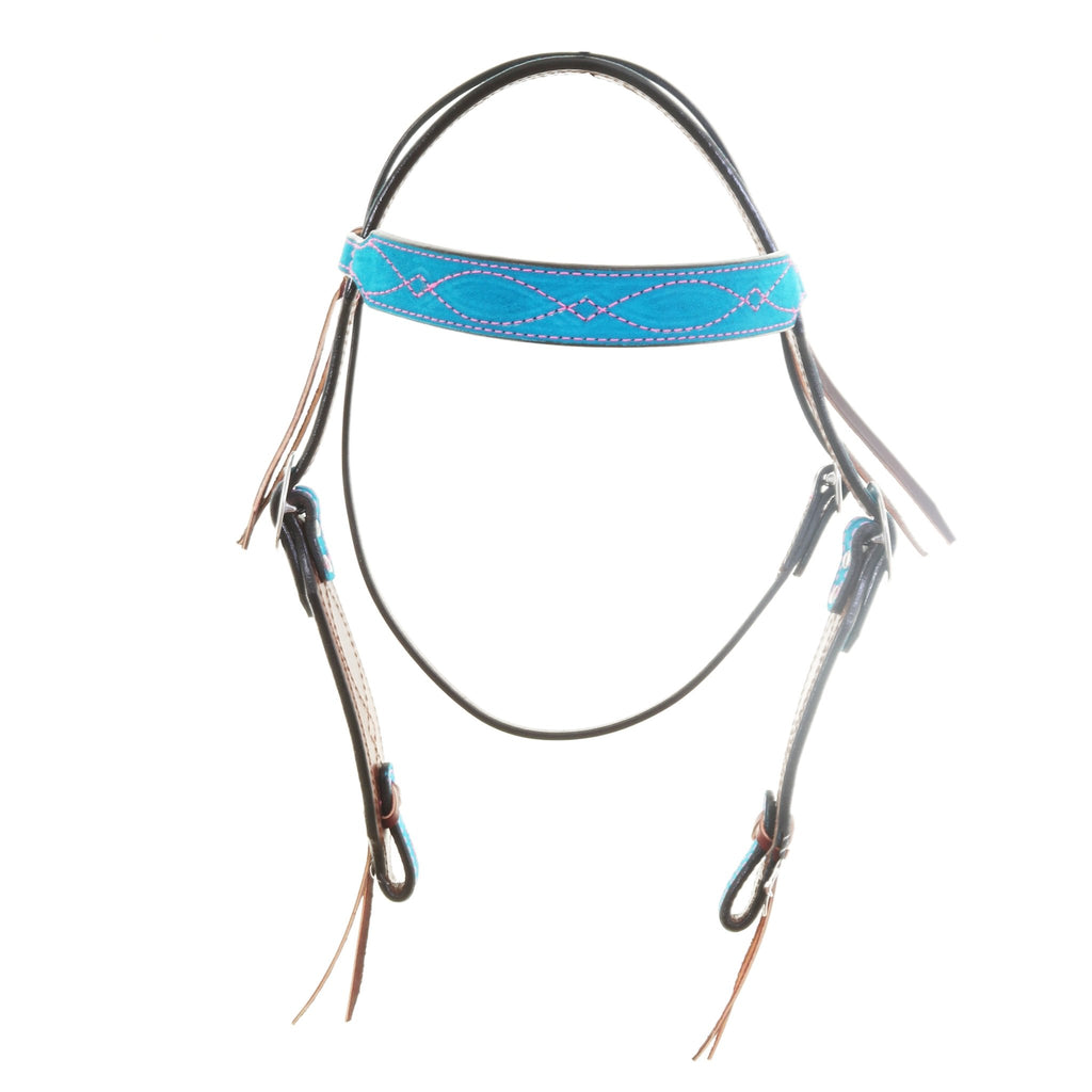 H1283TP - Turquoise Blue Suede Headstall - Double J Saddlery