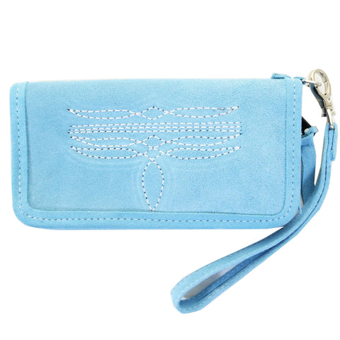 LZW61 - Powder Blue Suede Zipper Wallet - Double J Saddlery