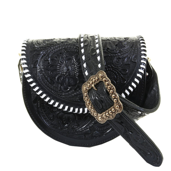 SB34 -Black Texas Poppy Saddle Bag - Double J Saddlery