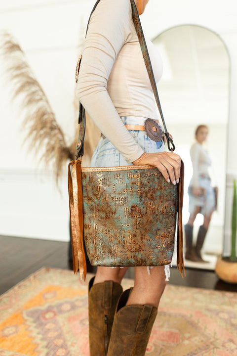 STT27 - Copper Turquoise Patina Standard Tote - Double J Saddlery