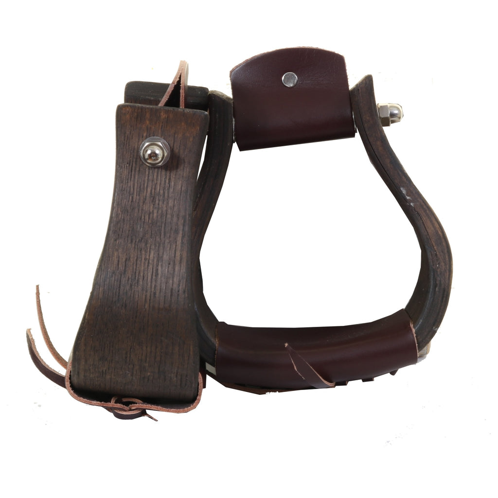 STU104 - Brown Wooden Bell Stirrups - Double J Saddlery