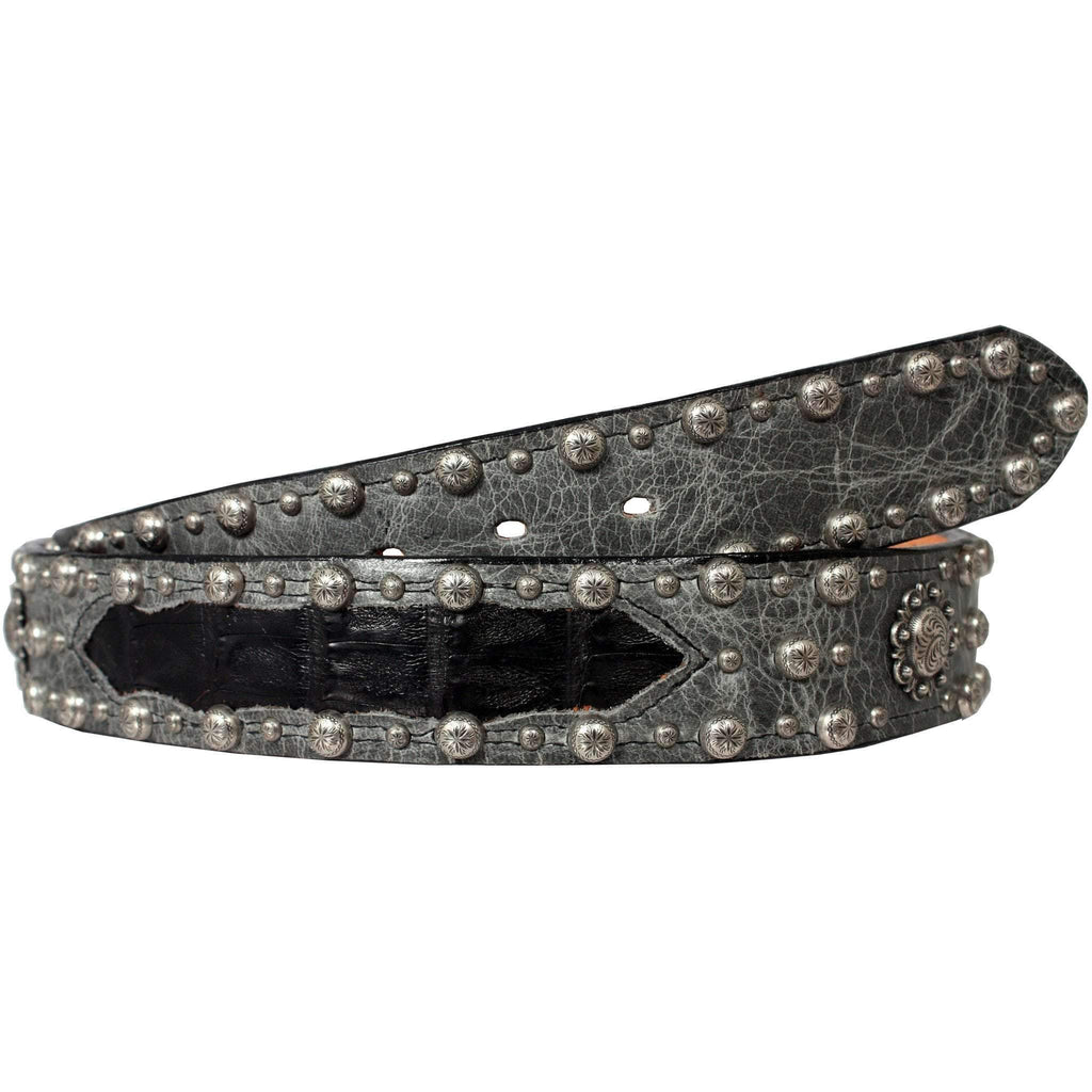 Clearance - Grey Distressed Leather Studded Belt B007