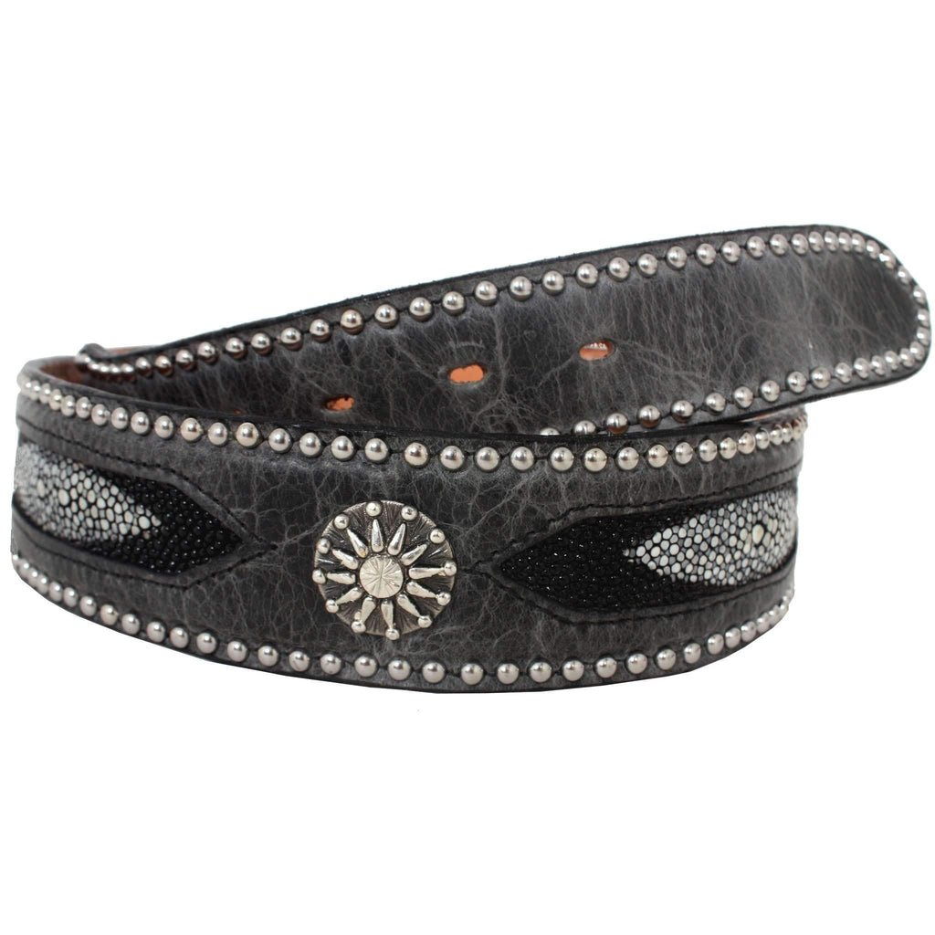 Clearance - Grey Distressed Leather Studded Belt B008