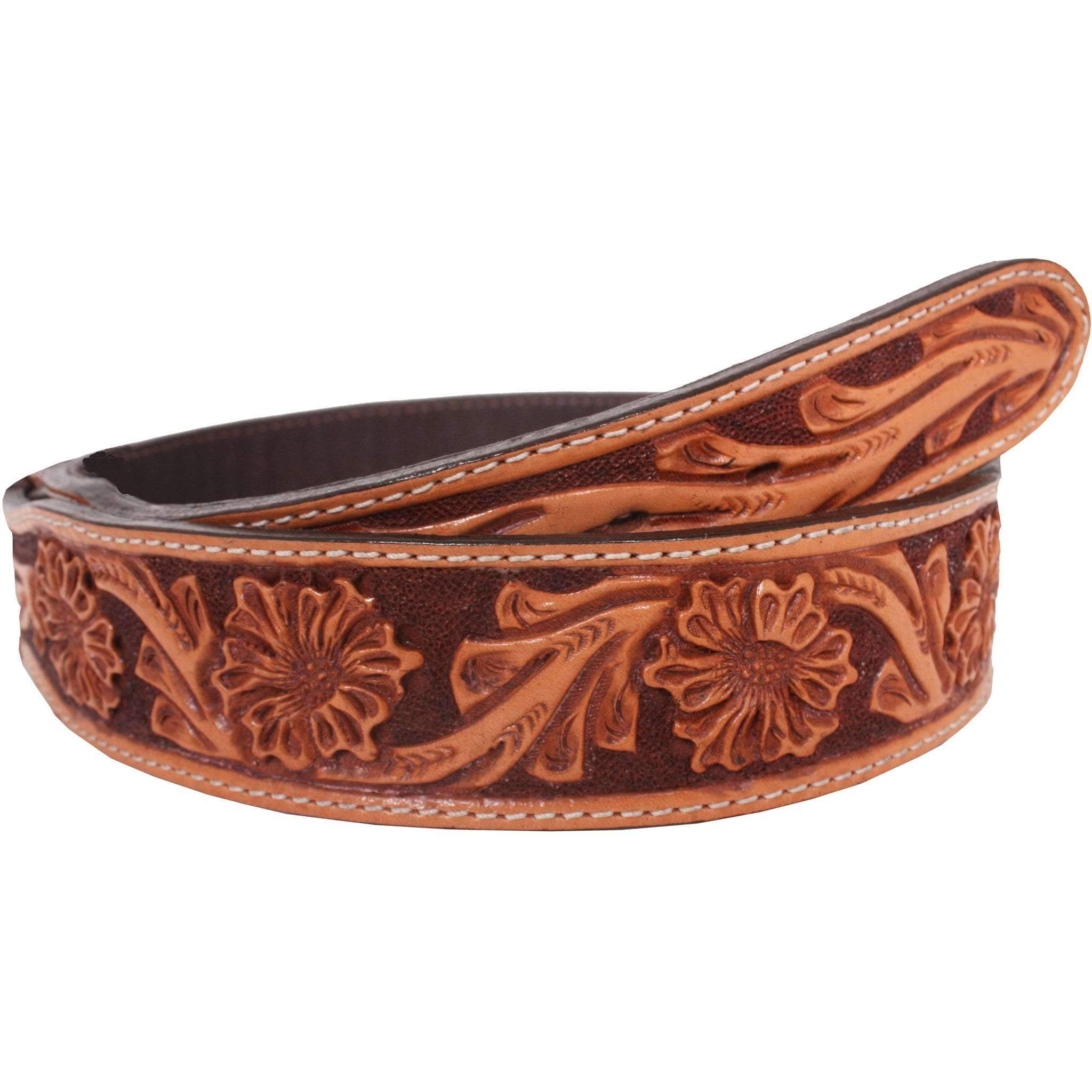 B024 - Floral Tooled Tapered Belt Belt