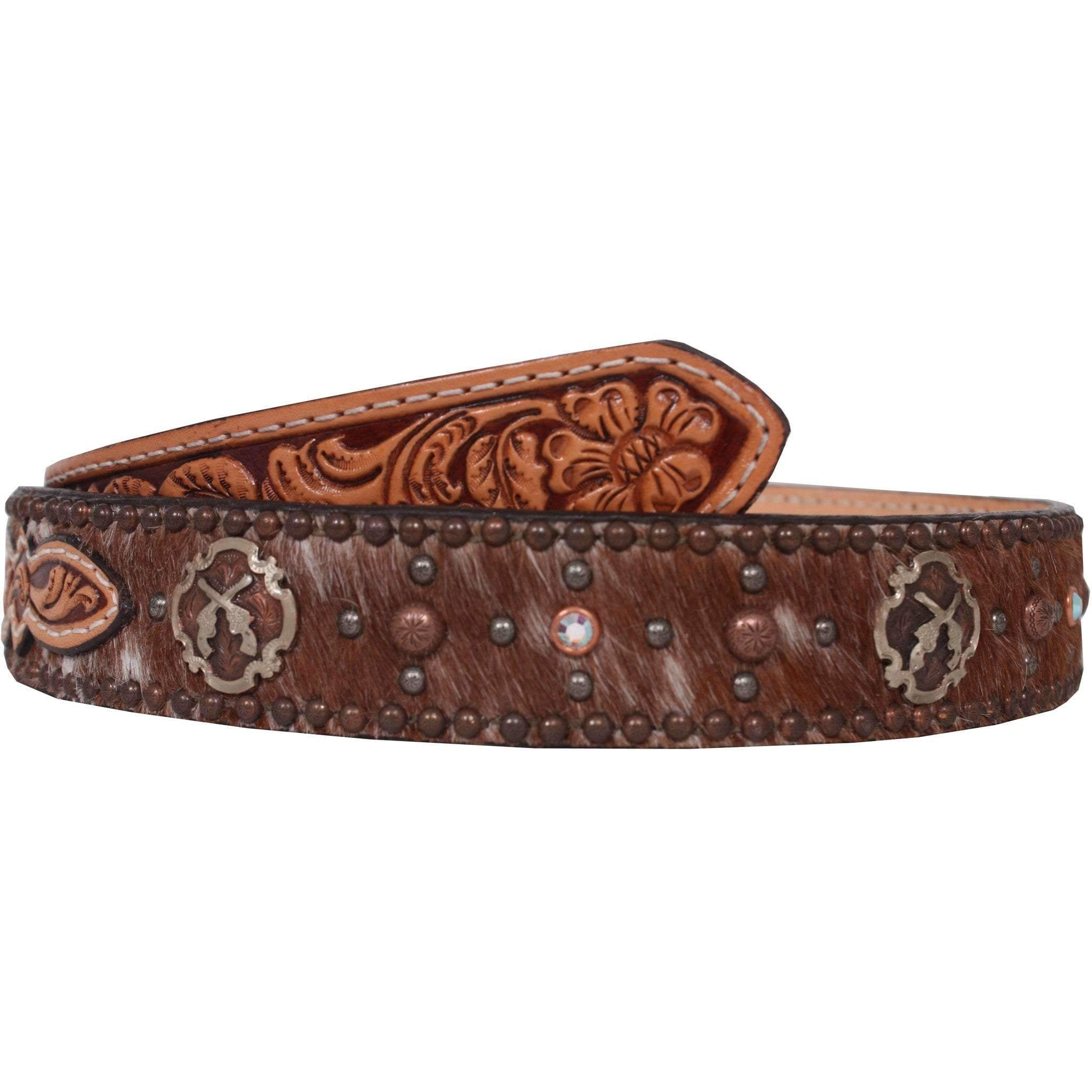 B046 - Roan Hair and Floral Tooled Belt - Double J Saddlery