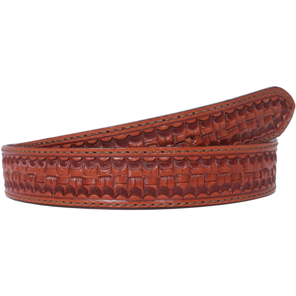 B068 - Chestnut Basketweave Tooled Belt Belt