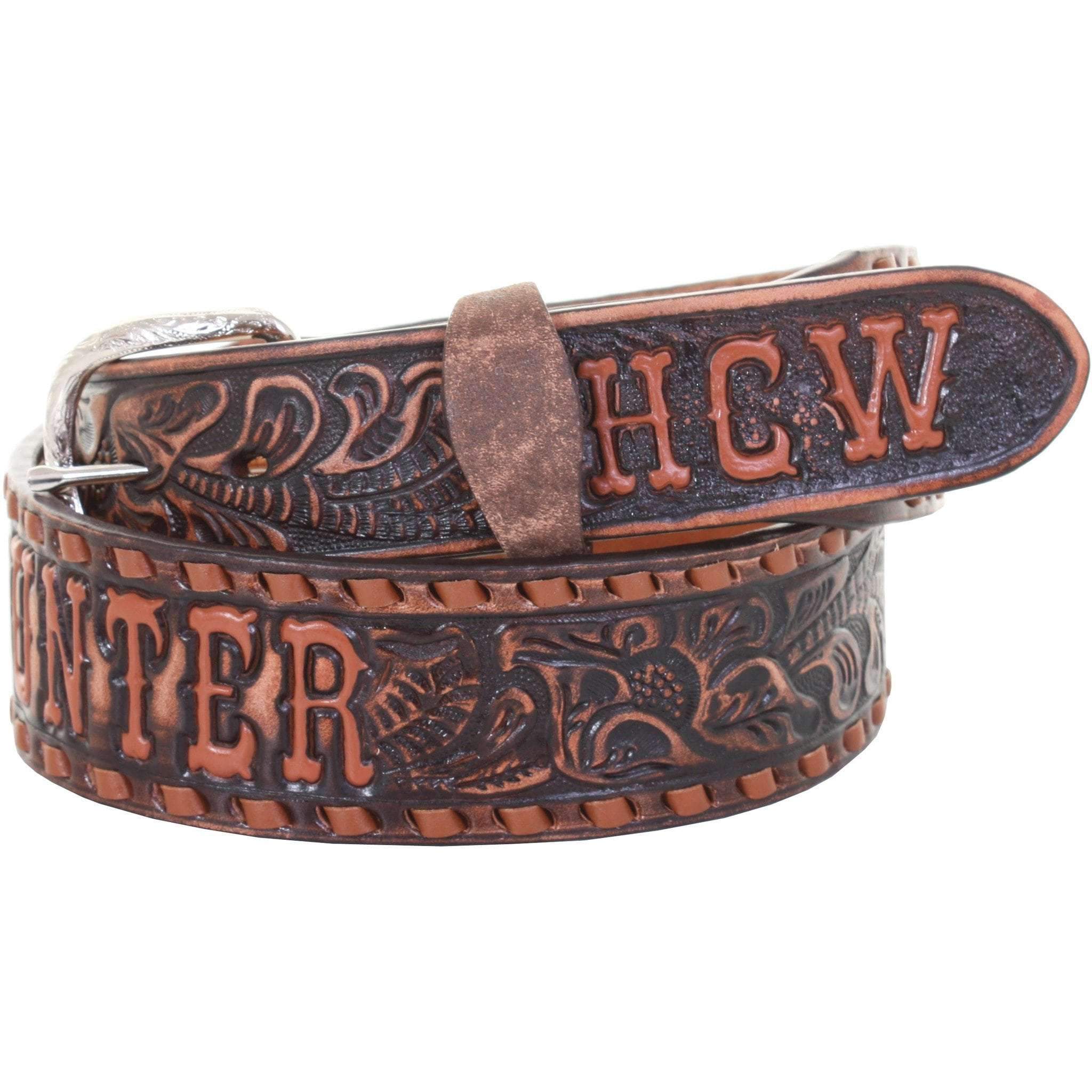 B086Sa - Brown Vintage Tooled Belt Belt