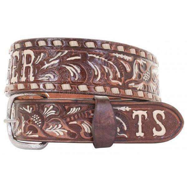 B086Sb - Brown Vintage Tooled Belt Belt