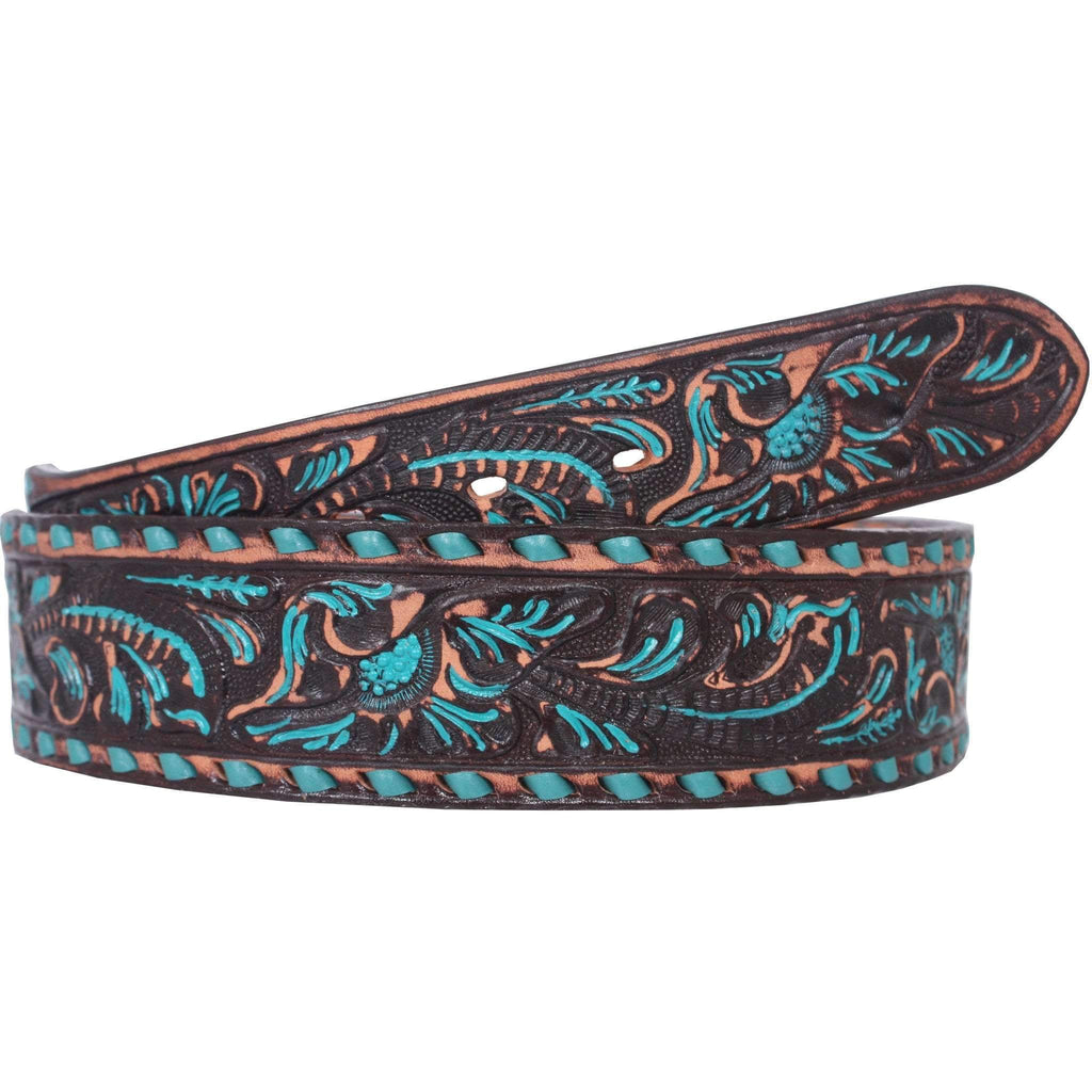 B087 - Brown Vintage Turquoise Floral Hi-Lites Belt Belt
