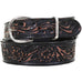 B1002 - Black Walnut Vintage Floral Tooled Belt Belt