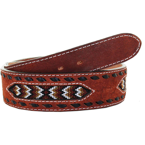 B1025 - Chestnut Rough Out Beaded Belt Belt