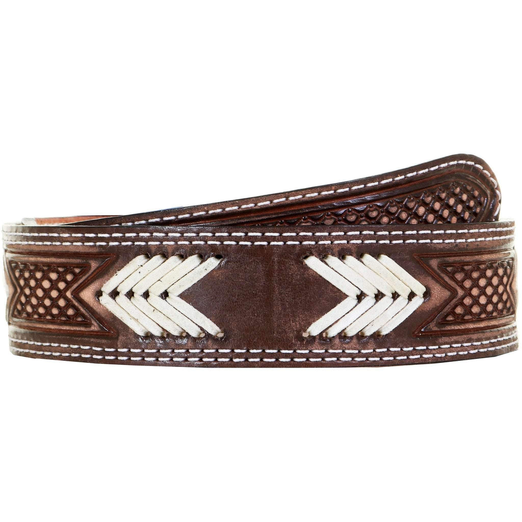 B1041 - Brown Vintage Tooled Rawhide Belt Belt