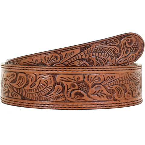 B1051 - Natural Floral Tooled Belt Belt