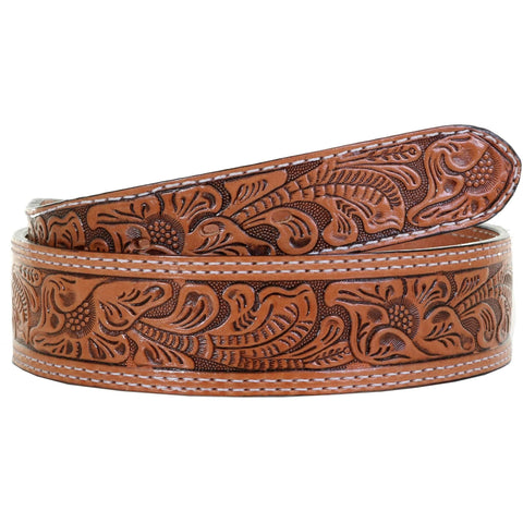 B1052 - Natural Floral Tooled Belt Belt