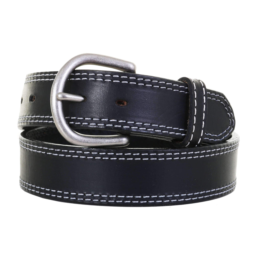 B1053 - Black Leather Stitched Belt Belt