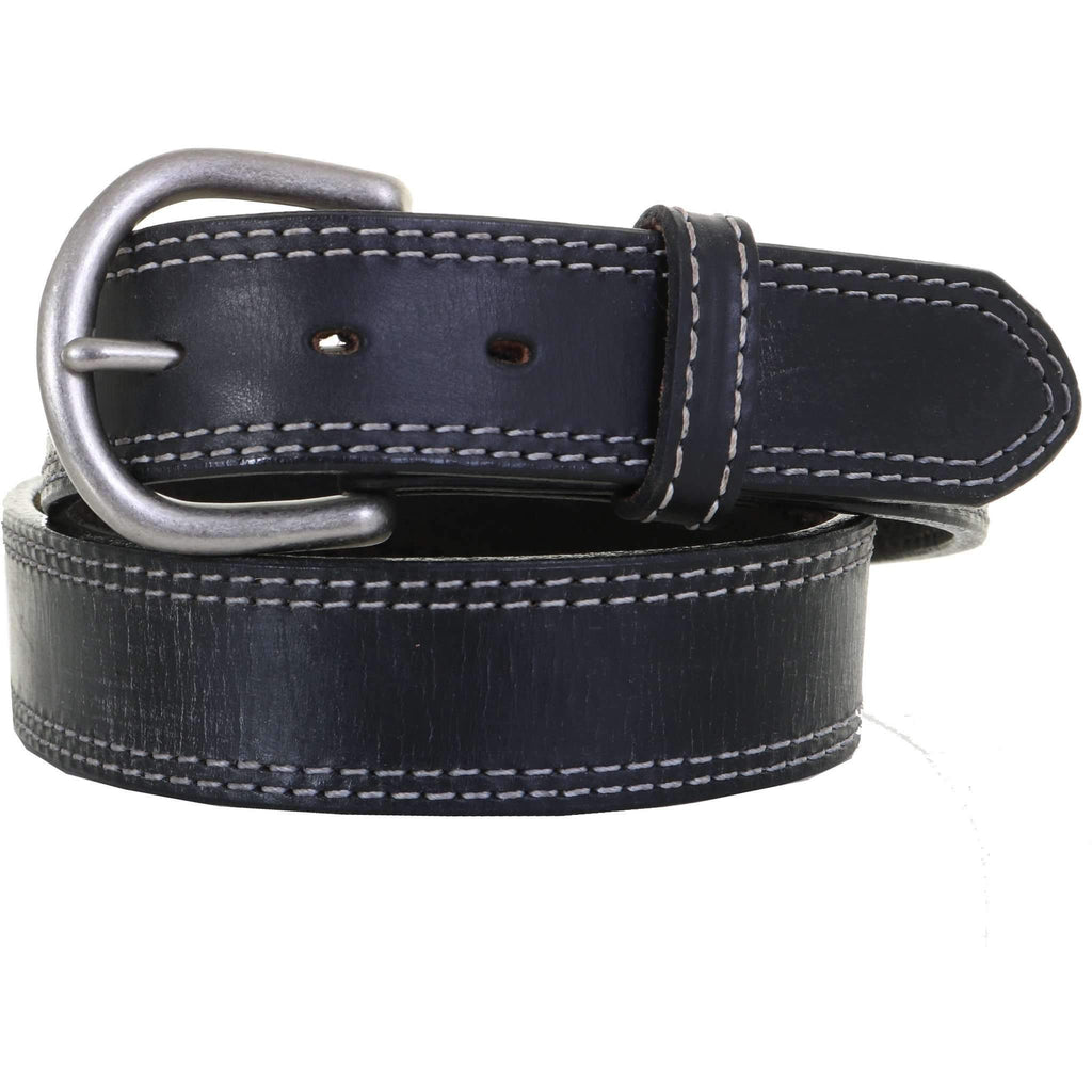 B1054A - Black Stitched Harness Leather Belt Belt