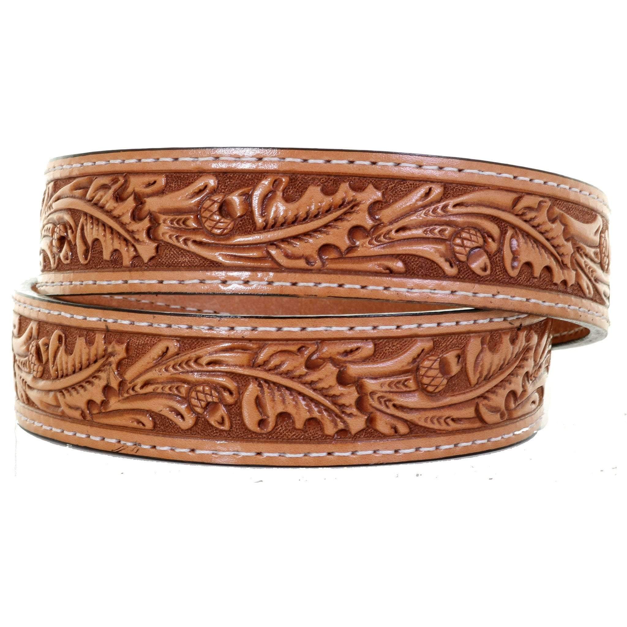 B1058 - Natural Acorn/oak Leaf Tooled Belt Belt