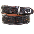 B1064A - Brown Vintage Tooled Belt Belt