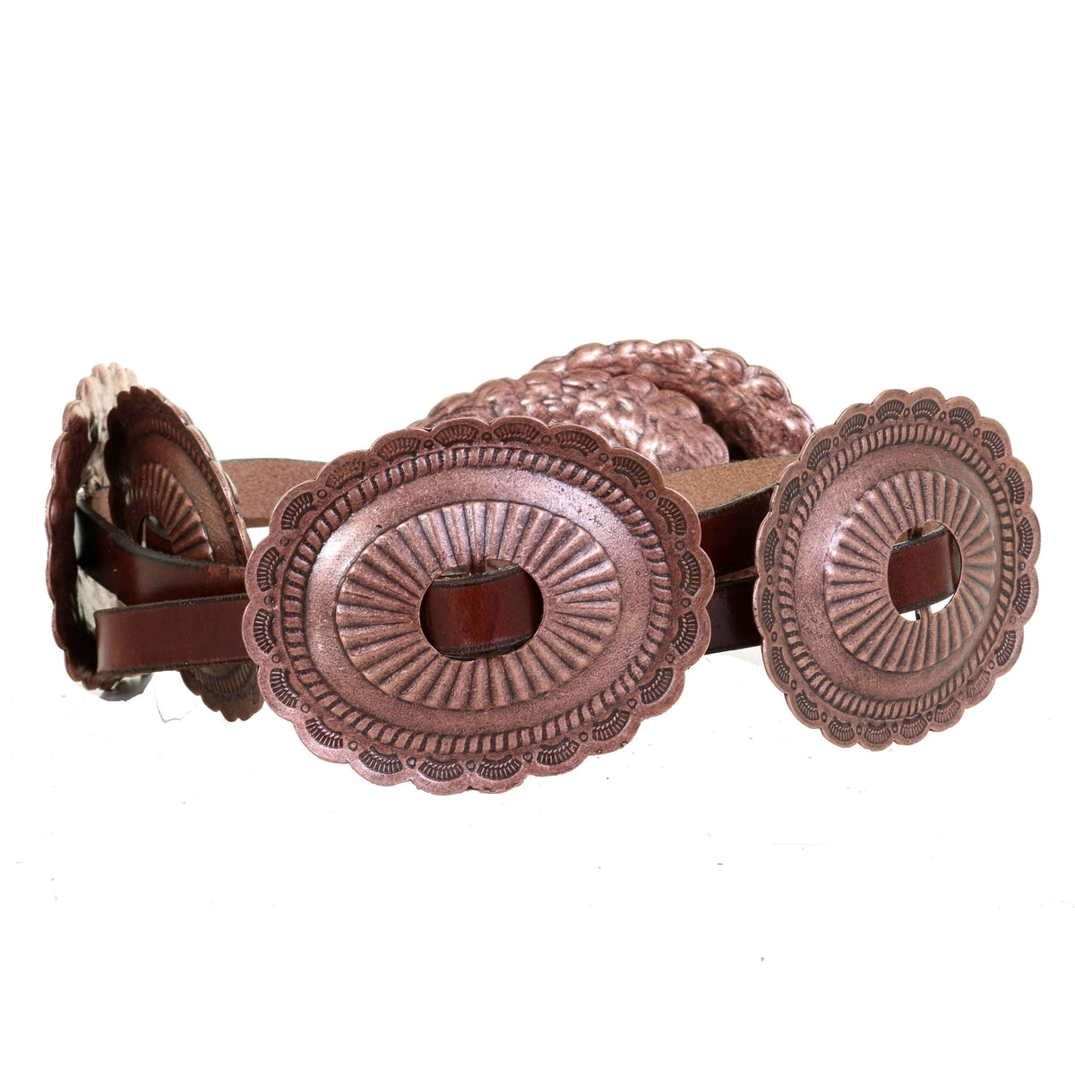 Large Oval Concho Belt Brown Leather Western Chic Classic Buckle Pull On Vintage Rustic Southwestern Brown Leather Belt With Oval  main image 3