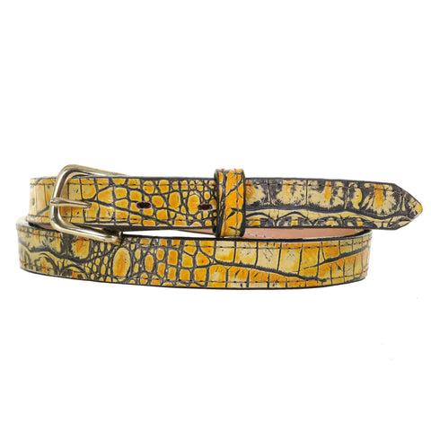 B1068 - Canary Hornback Gator Print Leather Belt Belt