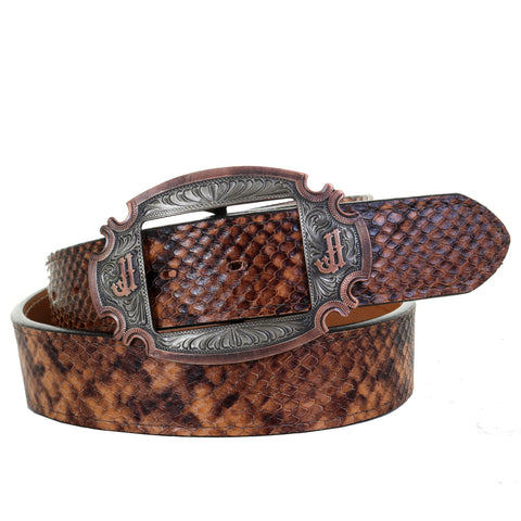 B1075 - Copperhead Snake Print Leather Belt Belt