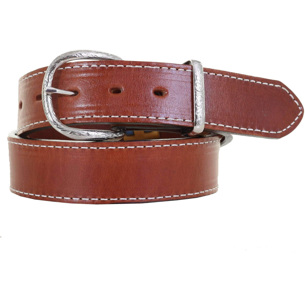B107 - Chestnut Stitched Leather Belt - Double J Saddlery