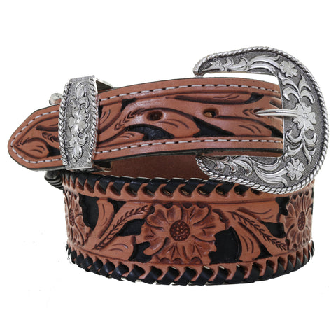 B1086 - Black Gator Print Inlay and Whip Stitch Belt