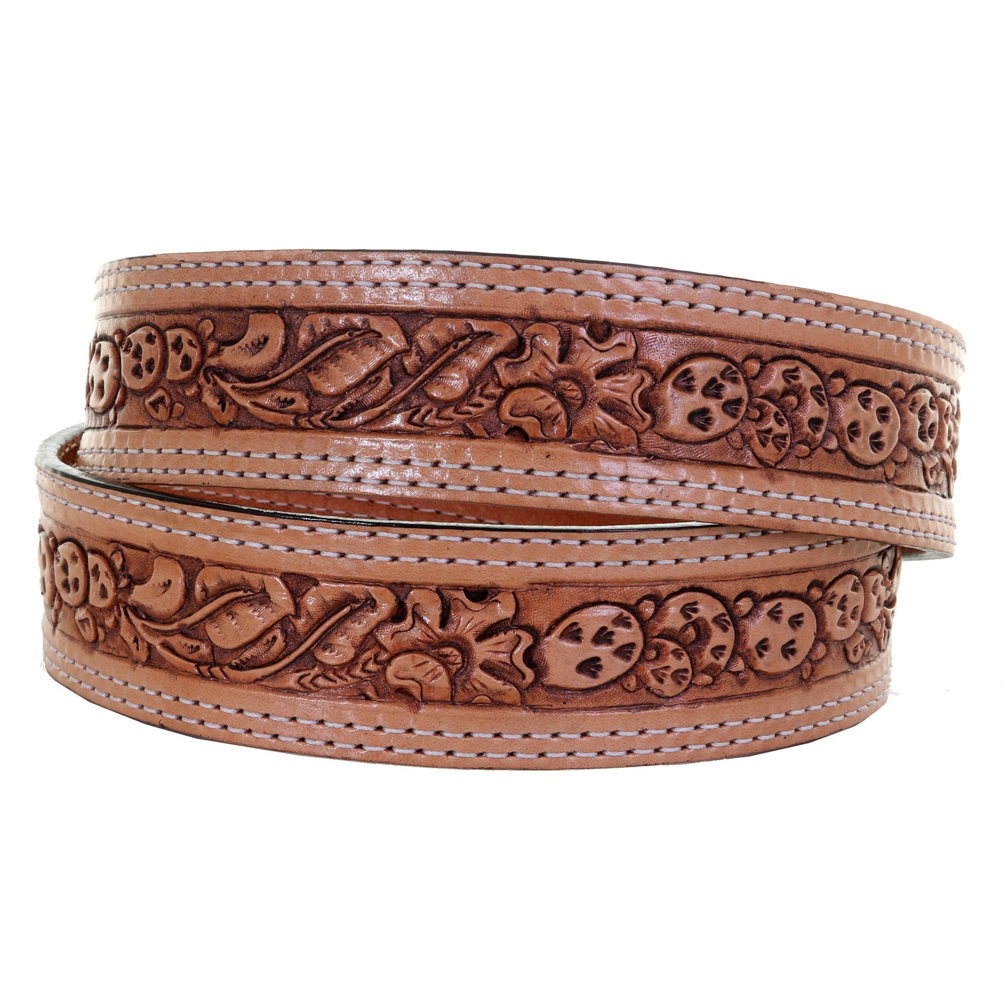 B1090 - Natural Floral/cactus Tooled Belt Belt