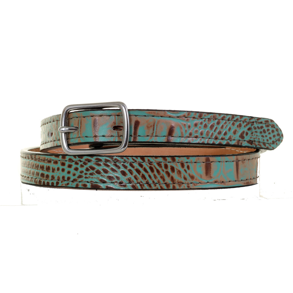 B1094 - Vintage Mint Crocodile Print Leather Belt Belt