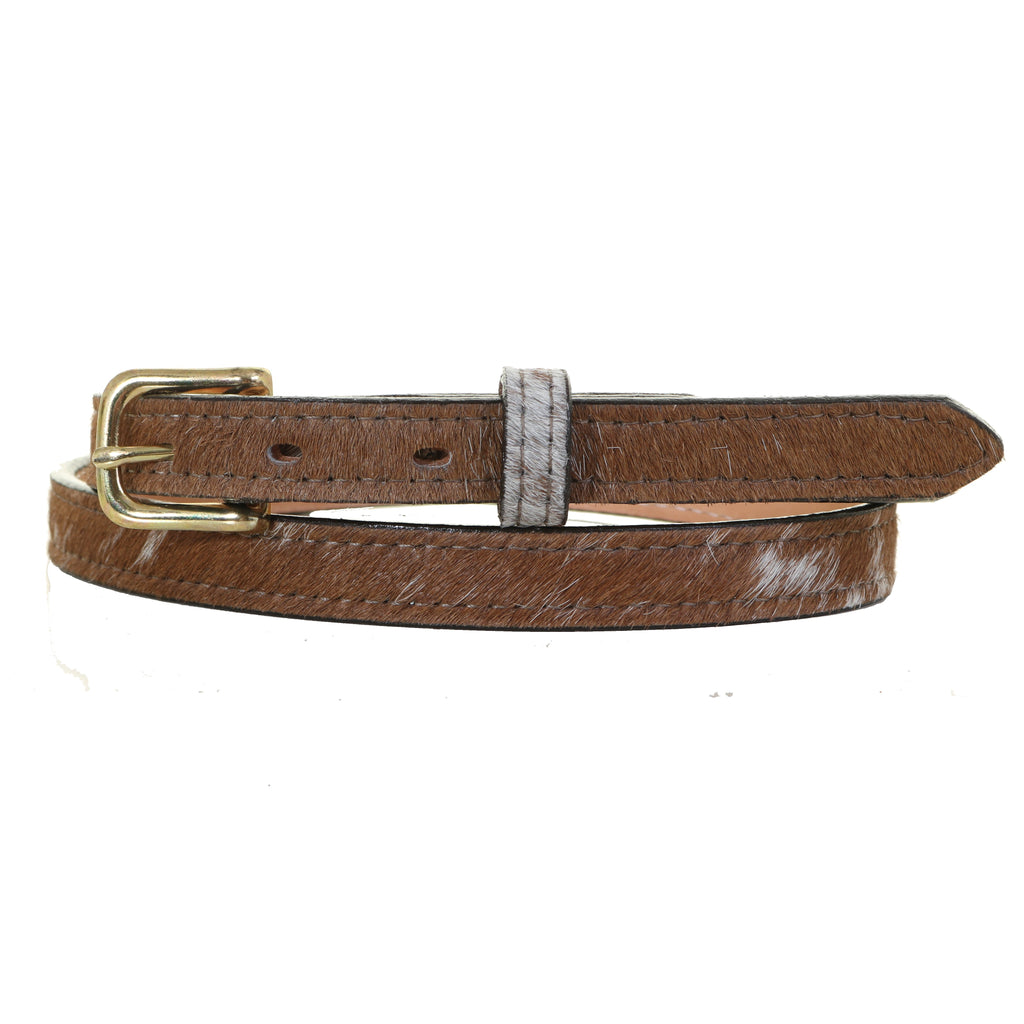 B1095 - Brown And White Cowhide Leather Belt Belt