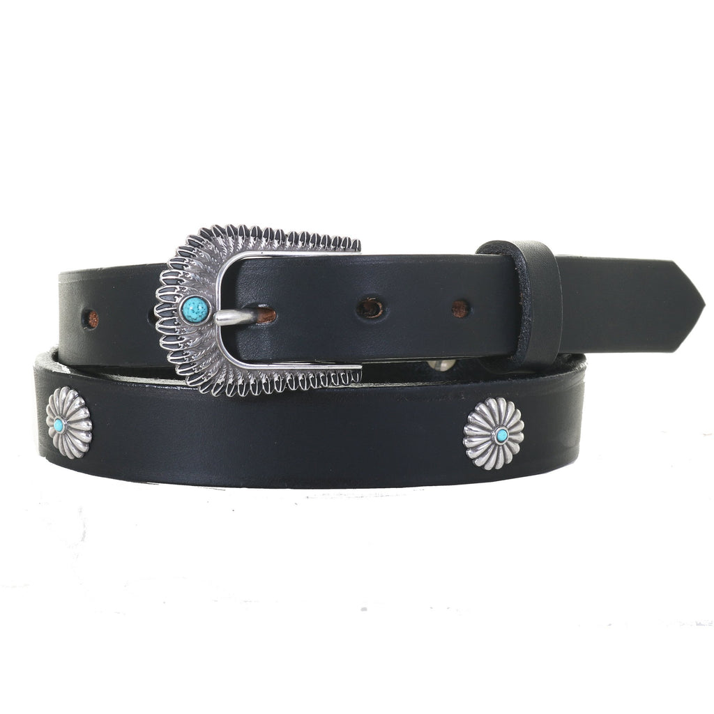 B1101 - Black Harness Leather Concho Belt Belt