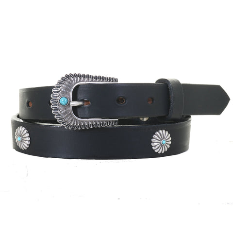 B1101 - Black Harness Leather Concho Belt Belt