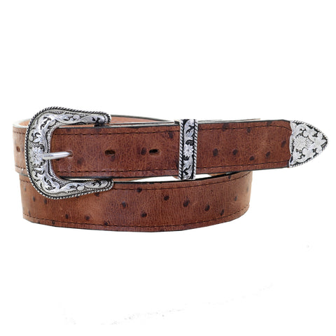 B1104 - Vintage Cognac Ostrich Print Belt