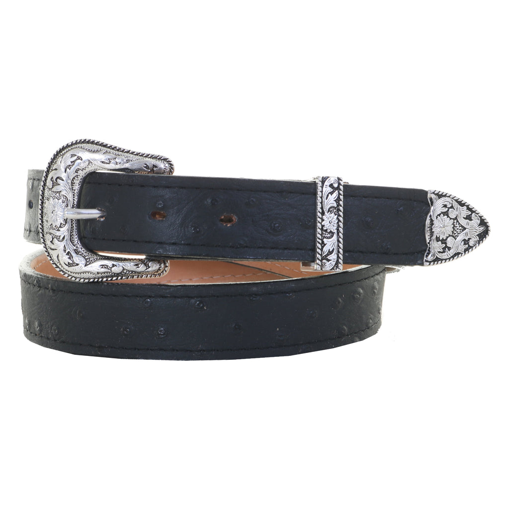 B1108 - Black Vintage Ostrich Print Belt