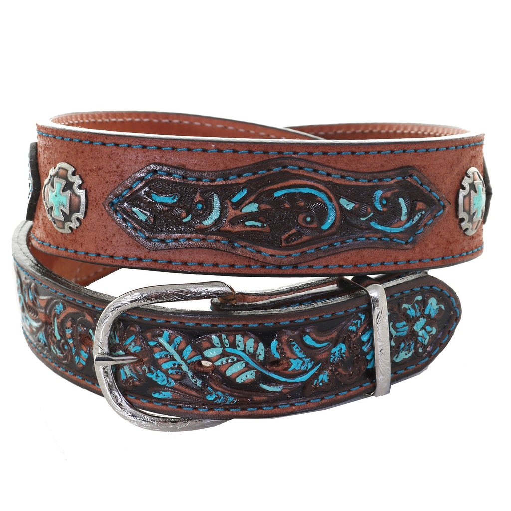 B1121 - Brown Rough Out Tooled Overlay Belt