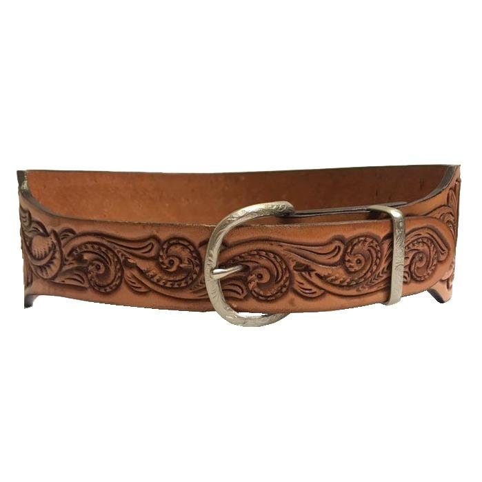 Hand Tooled Leather Belt With Floral Design Personalized -  Israel