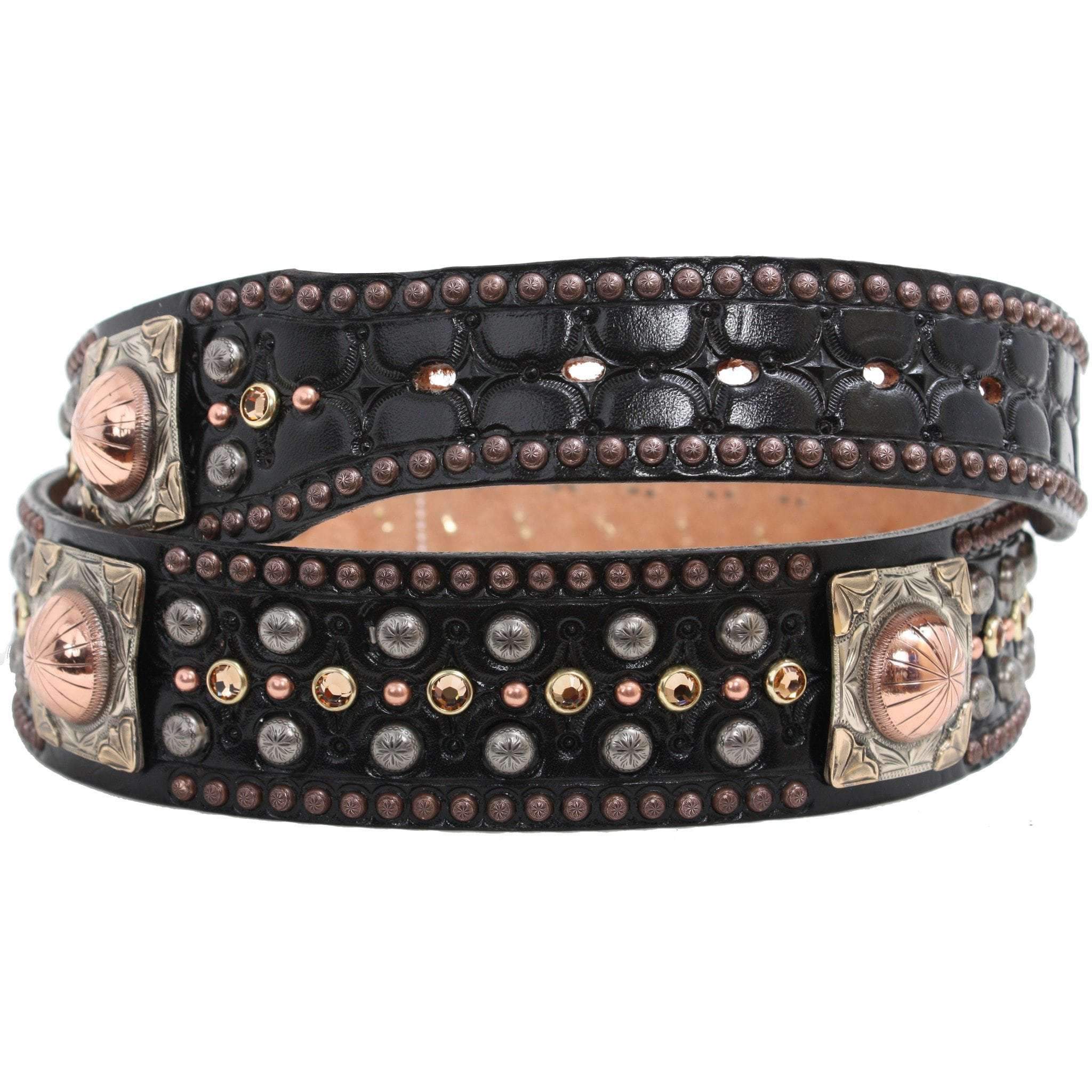 B213 - Black Leather Crystal Belt Belt