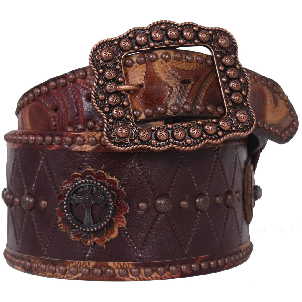 Clearance - Brown Quilted Nappa Leather 3 Piece Belt - B227 Clearance